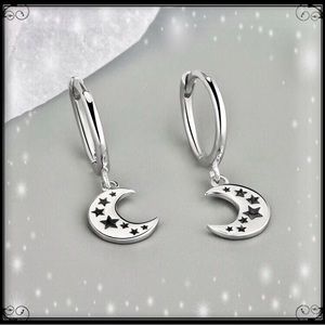 New white gold simple minimalist celestial moon planet stars charm earrings